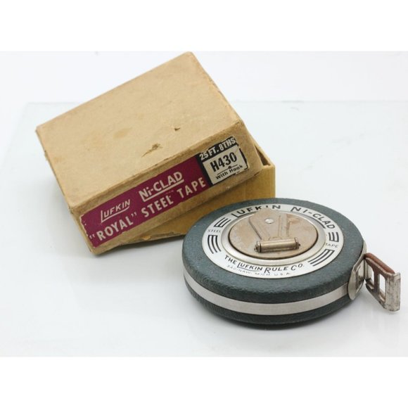 VINTAGE LUFKIN H430 wind up 25' metal tape measure in original box works great - Picture 1 of 10